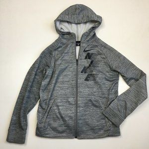 NIKE Kids Unisex Standard Fit Dri-Fit Marled Gray Thumb Hole Hood Jacket